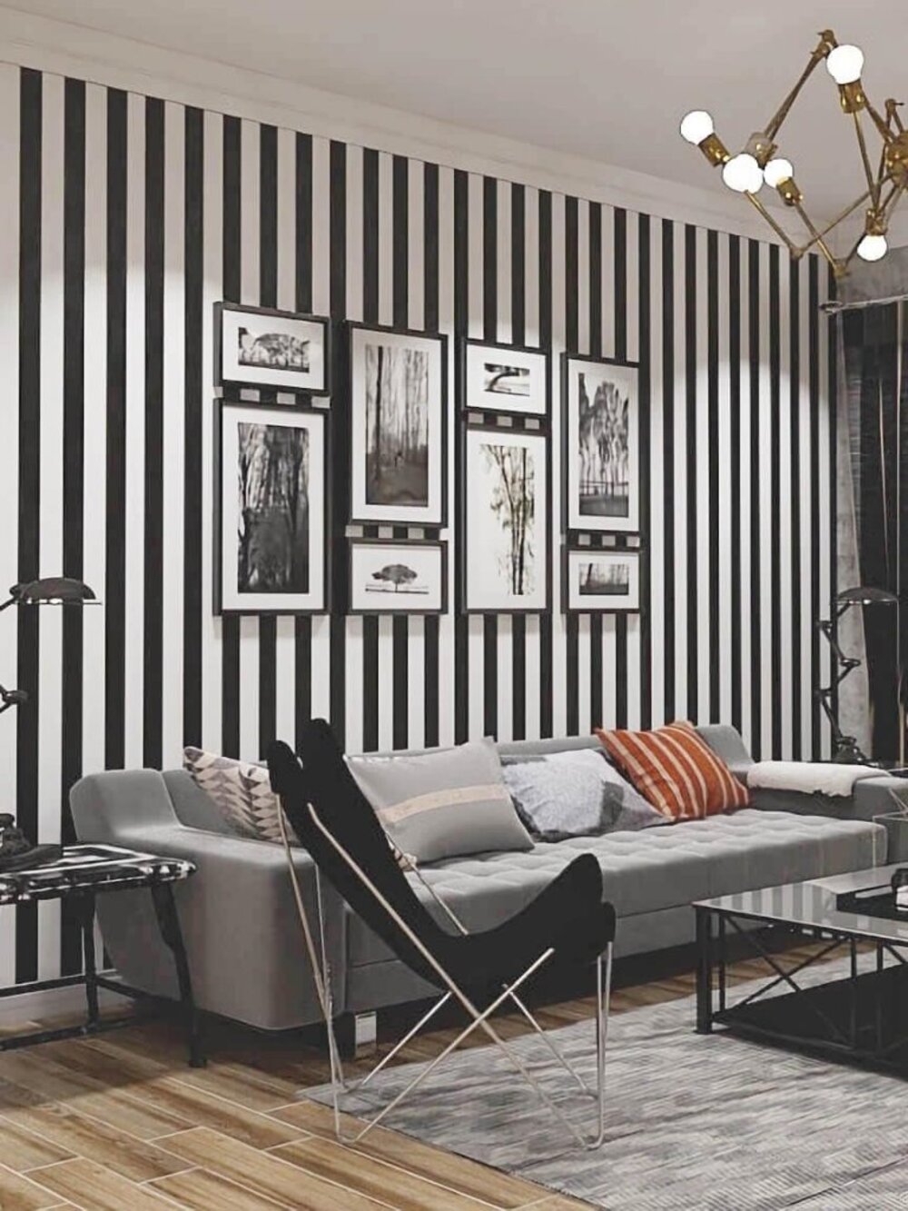 17.3”x120” Black and White Striped Wallpaper Peel and Stick Wallpaper Self-Adhes